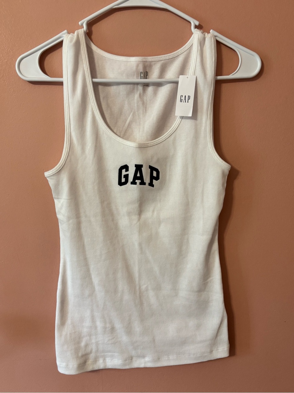 GAP White Ribbed Tank Top with Black Logo